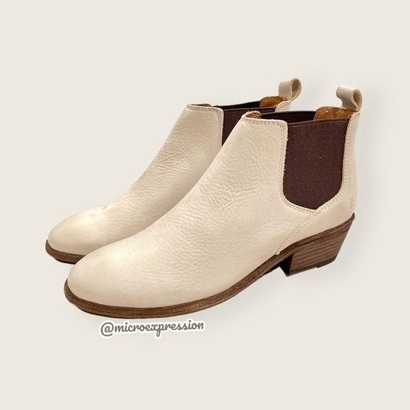 $368 Frye Carson Chelsea Ivory White Real Leather Low Heel Pull On Ankle Boot - Picture 12 of 13